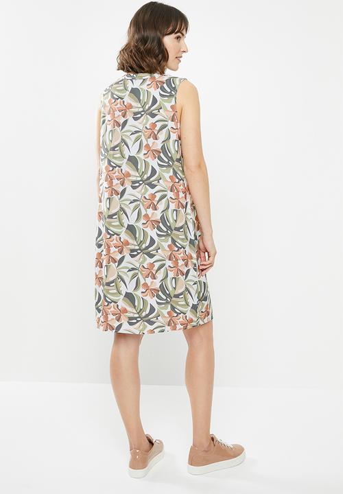 edit - Sleeveless mandarin short dress - multi