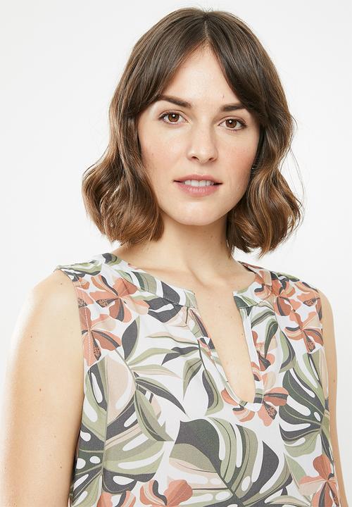 edit - Sleeveless mandarin short dress - multi