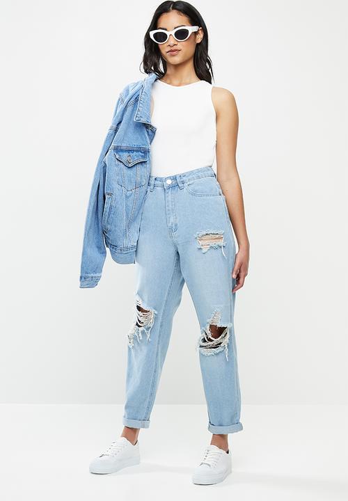Missguided - Petite ribbed racer back bodysuit - white