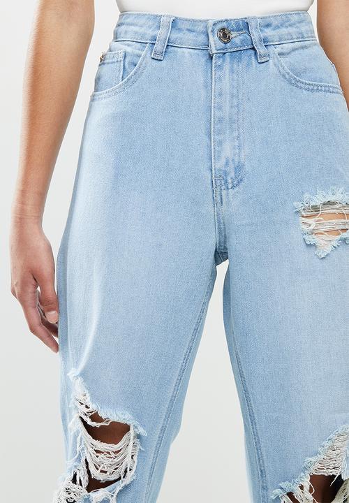 Missguided - Petite riot high waist roll hem mom jean - light blue