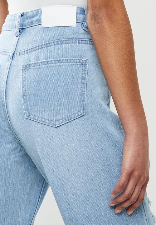 Missguided - Petite riot high waist roll hem mom jean - light blue