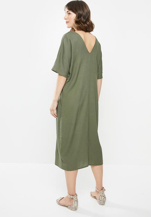 edit - Linen loose fit tunic midi - khaki