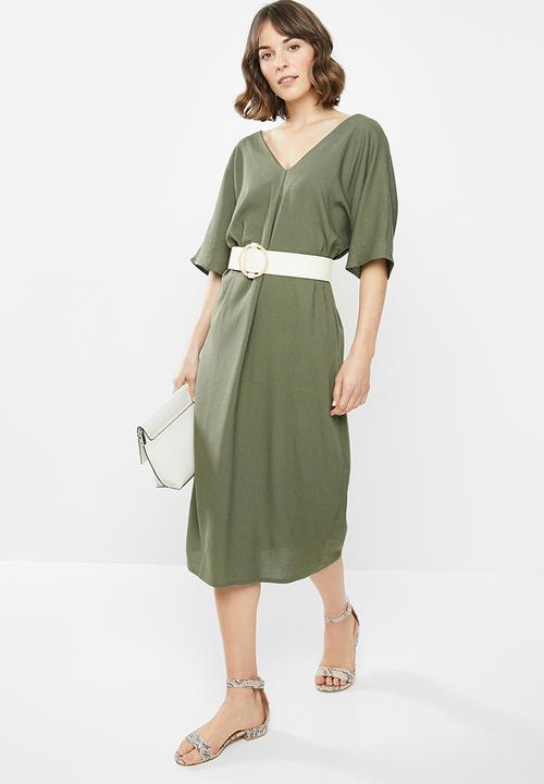 edit - Linen loose fit tunic midi - khaki