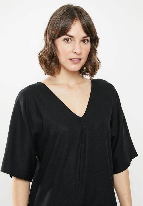 edit - Linen loose fit tunic midi - black