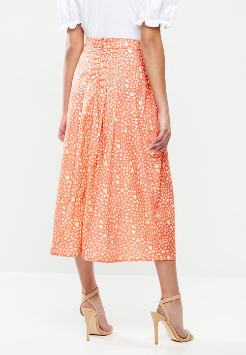 Glamorous - Petite Printed heart midi split skirt - coral & yellow
