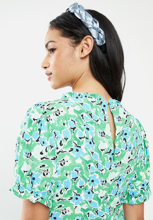 Glamorous - Petite abstract floral puff sleeve midi dress - green