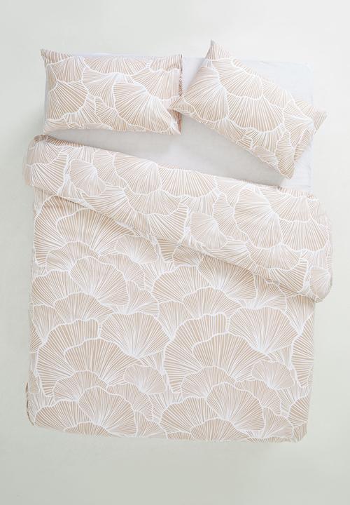 Linear floral printed polycotton duvet cover set - pink