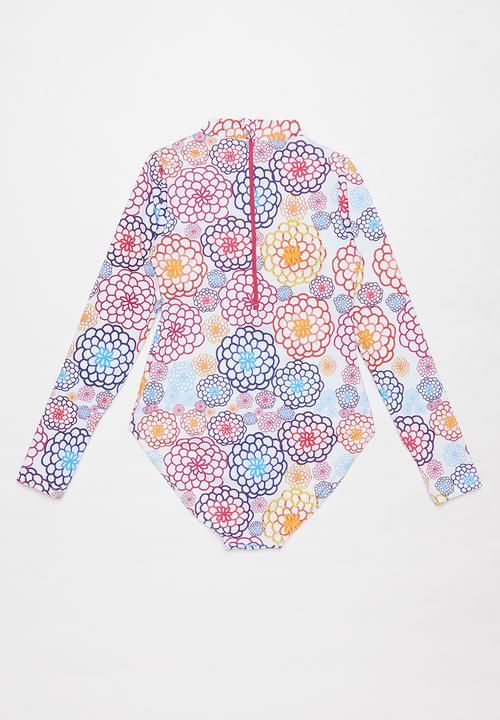 Rebel Republic - Patterned long sleeve zip up swimsuit - multi