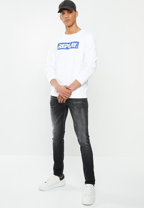 Replay - White printed fleece crew - white