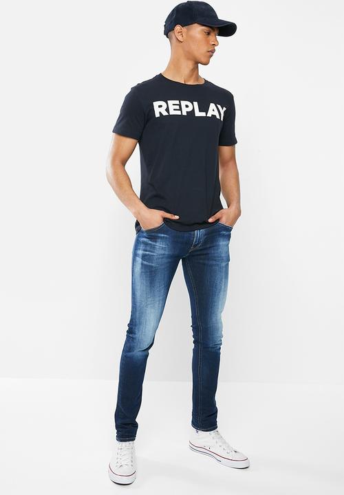Replay - Skinny hyperflex dark wash denim  - dark blue