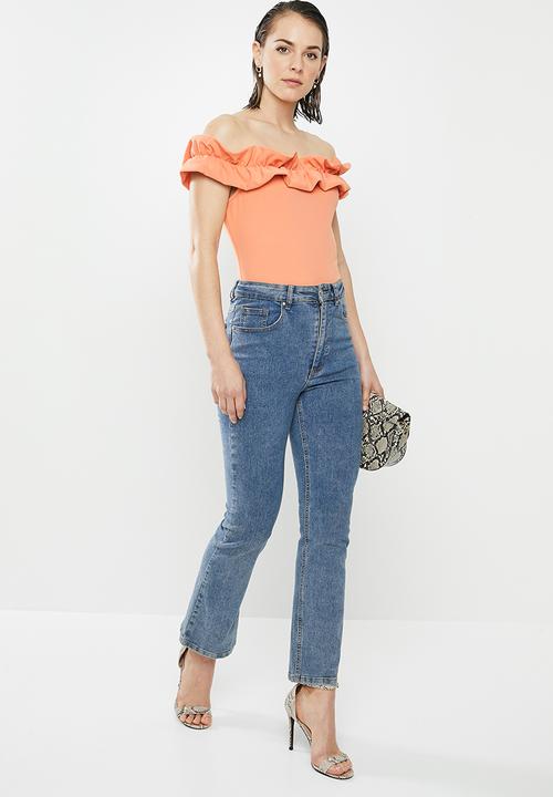 MILLA - Ruffle bardot bodysuit - coral