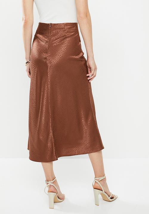 MILLA - Satin draped skirt - brown