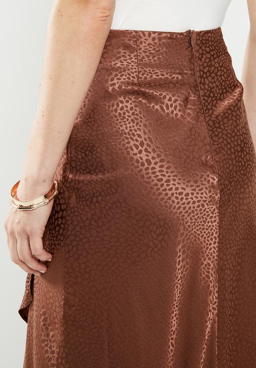MILLA - Satin draped skirt - brown