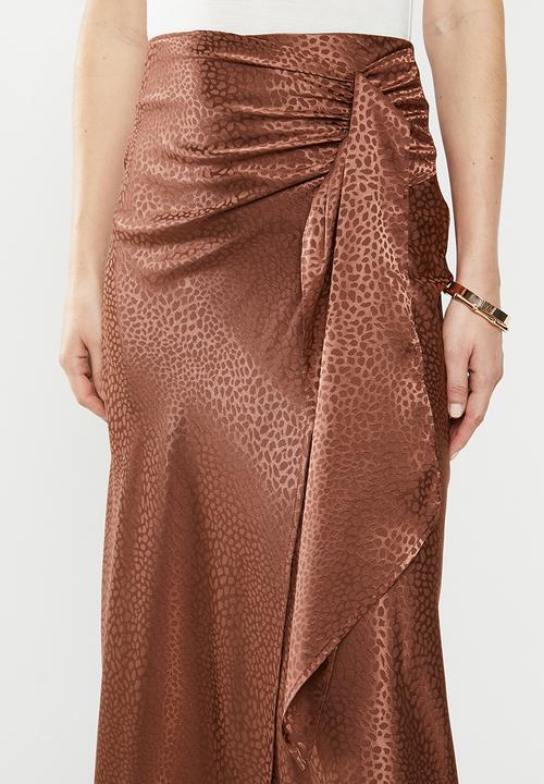 MILLA - Satin draped skirt - brown