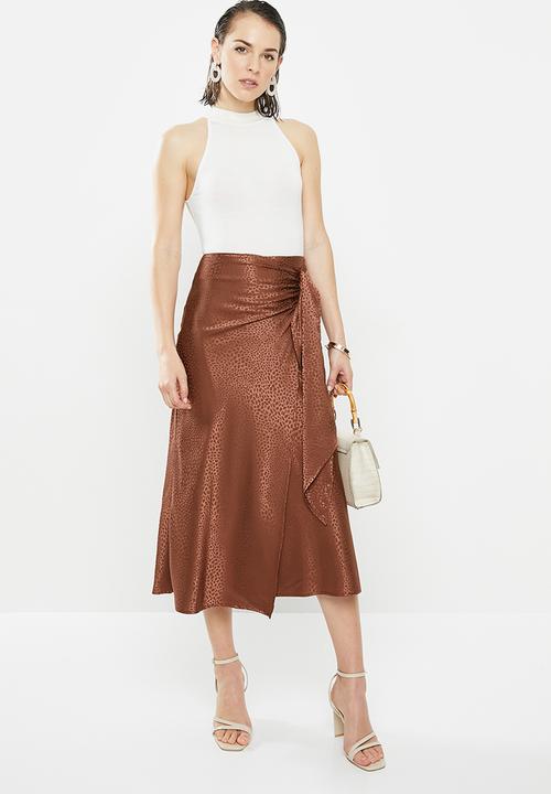 MILLA - Satin draped skirt - brown