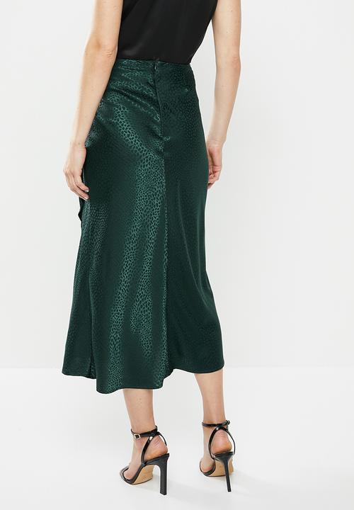 MILLA - Satin draped skirt - green