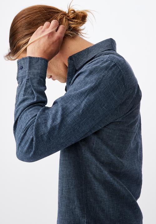 Cotton On - Linen cotton long sleeve shirt - indigo