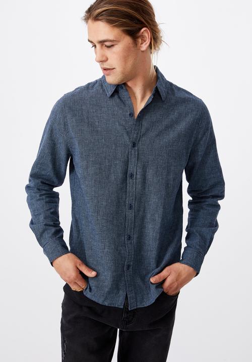 Cotton On - Linen cotton long sleeve shirt - indigo