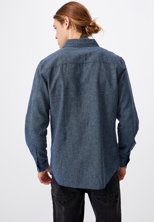 Cotton On - Linen cotton long sleeve shirt - indigo