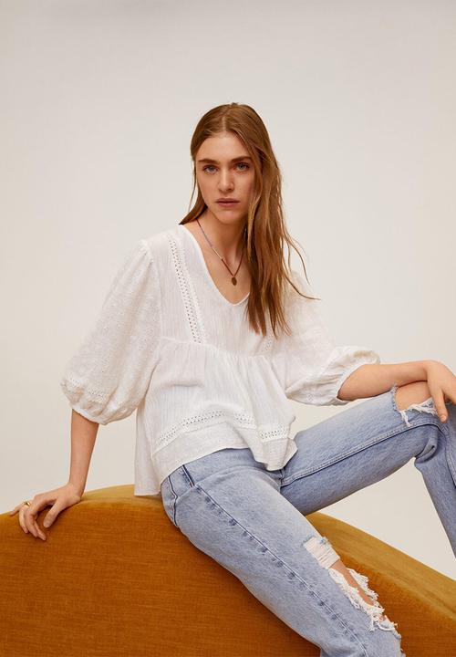 MANGO - T-shirt azucena - cream 