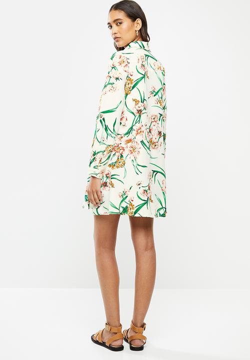 Glamorous - Long sleeve button through swing shirt dress - multi 