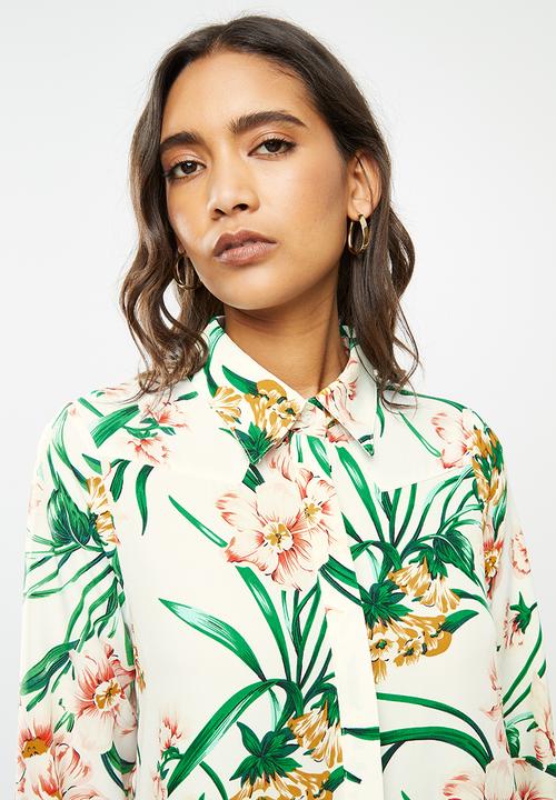 Glamorous - Long sleeve button through swing shirt dress - multi 