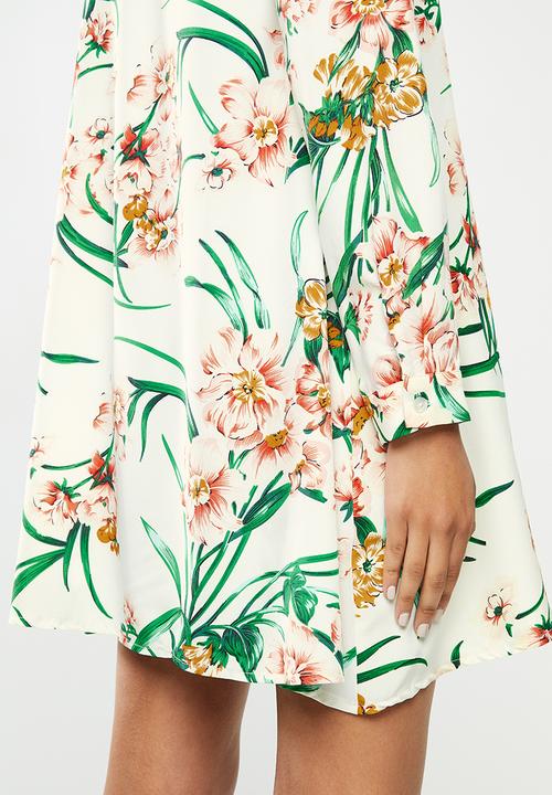 Glamorous - Long sleeve button through swing shirt dress - multi 
