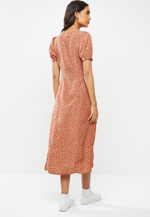 Glamorous - Button through midi dress - rust & white 