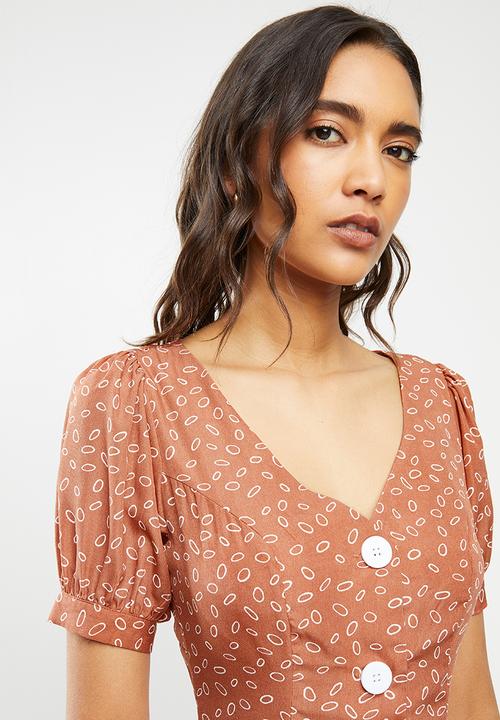 Glamorous - Button through midi dress - rust & white 