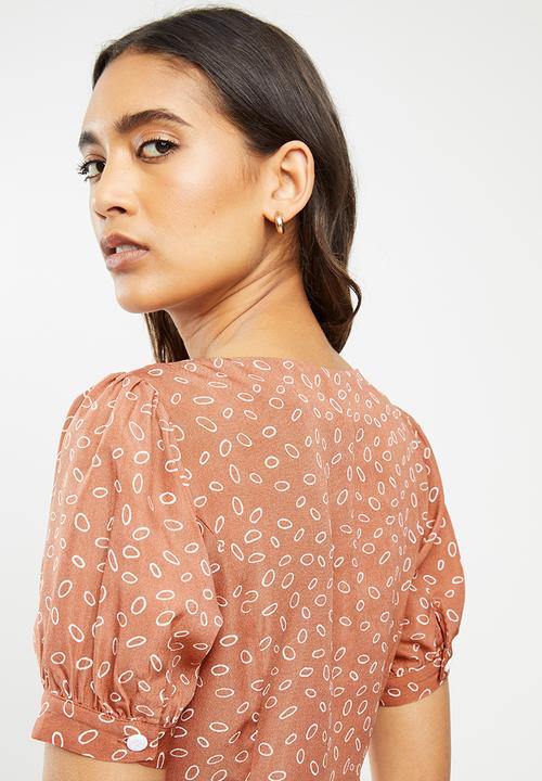 Glamorous - Button through midi dress - rust & white 
