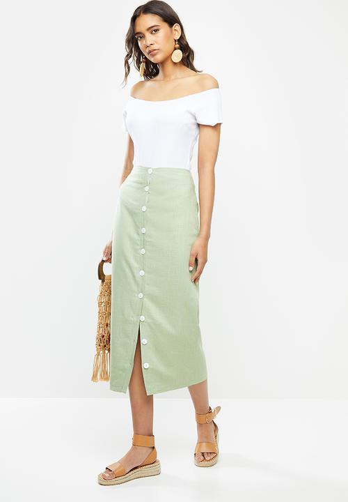 Glamorous - Button through midi skirt - sage