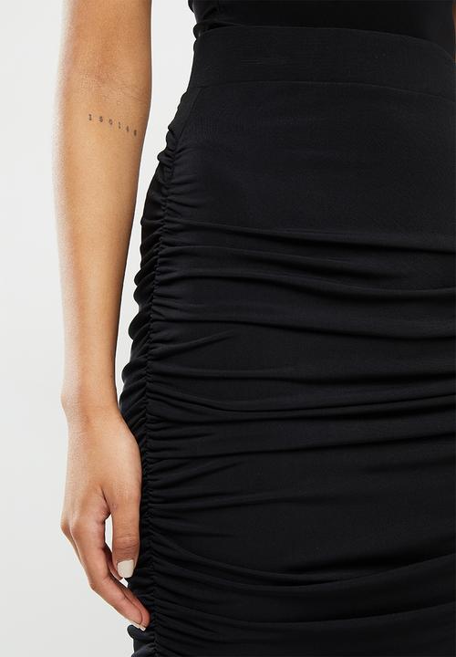 VELVET - Gauged bonbon bodycon midi skirt - black