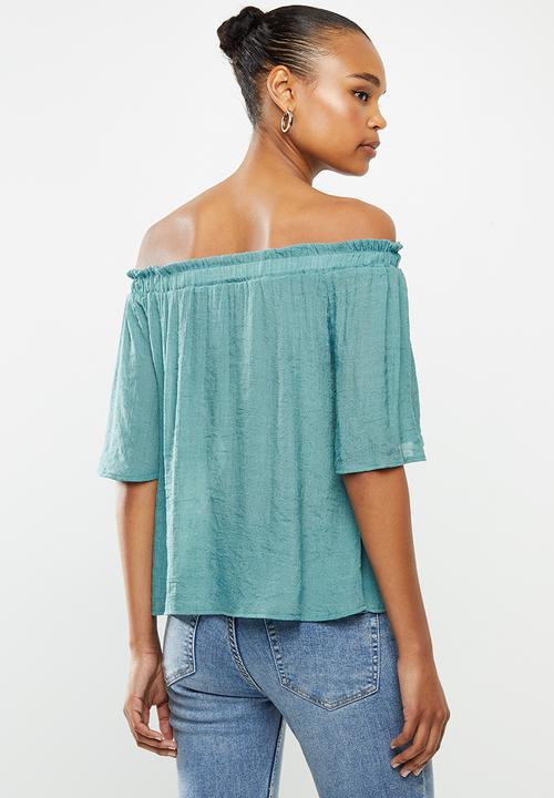 edit - Crinkle georgette off the shoulder top - teal