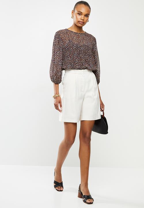edit - Puff sleeve chiffon blouse - brown