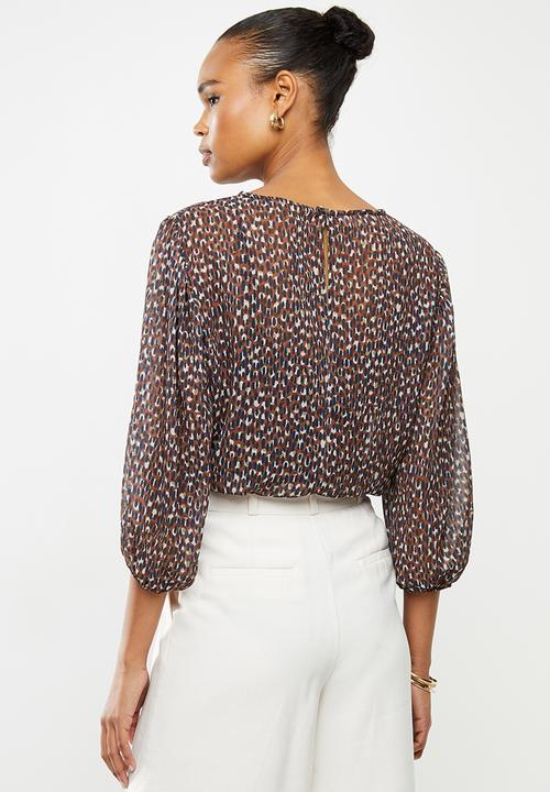 edit - Puff sleeve chiffon blouse - brown