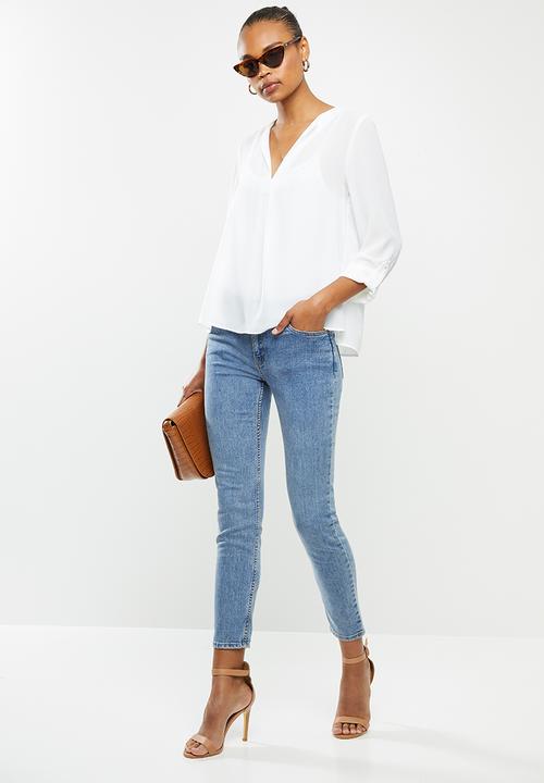 edit - Georgette roll up sleeve blouse - white
