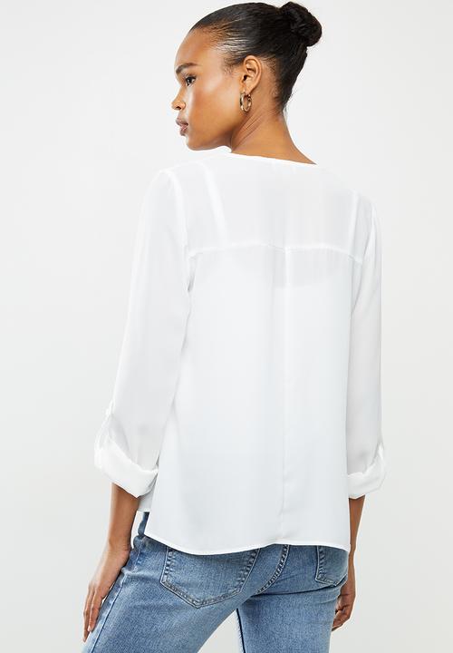 edit - Georgette roll up sleeve blouse - white