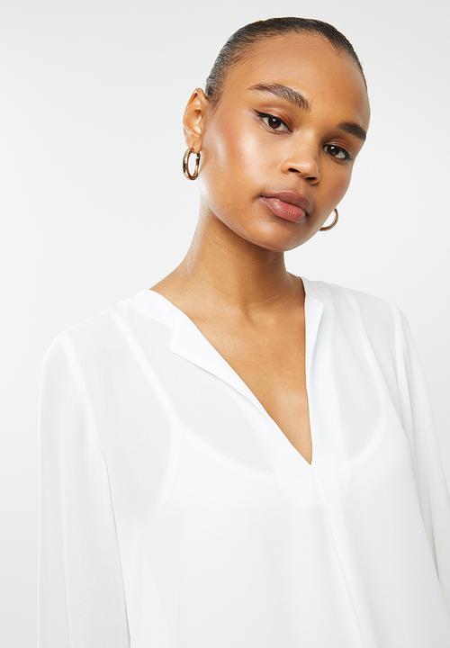 edit - Georgette roll up sleeve blouse - white