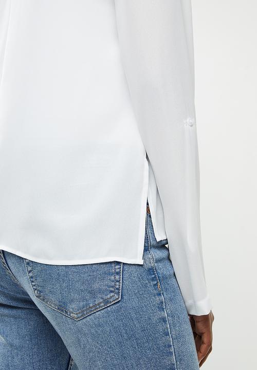 edit - Georgette roll up sleeve blouse - white