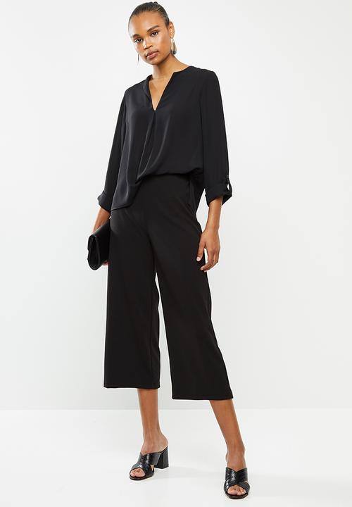 edit - Georgette roll up sleeve blouse - black