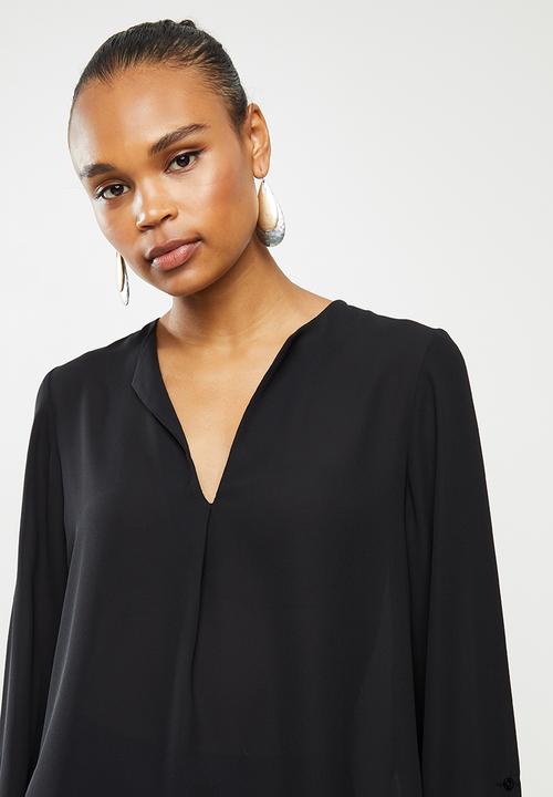 edit - Georgette roll up sleeve blouse - black