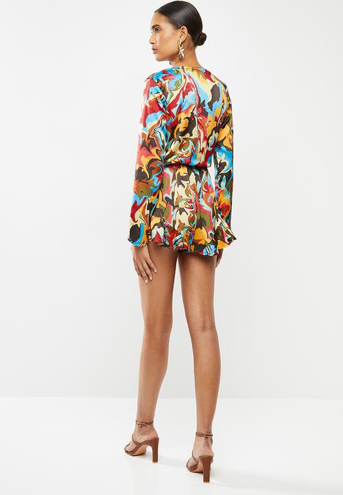 Glamorous - Marble long sleeve playsuit - multi