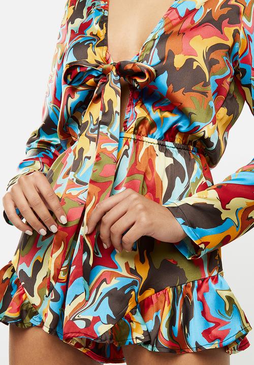 Glamorous - Marble long sleeve playsuit - multi