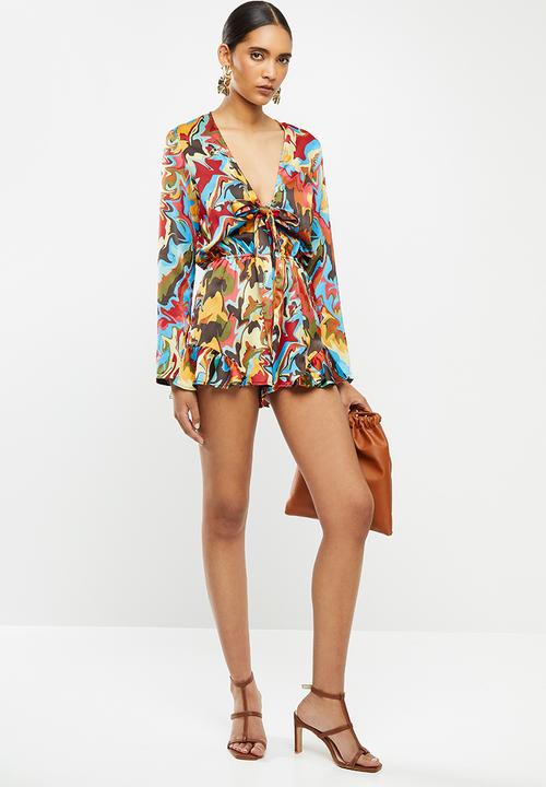 Glamorous - Marble long sleeve playsuit - multi