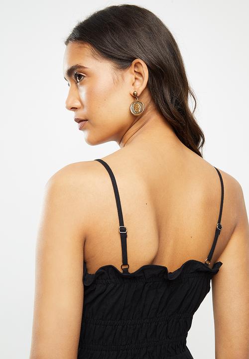Glamorous - Ruched bodice mini with spaghetti straps - black