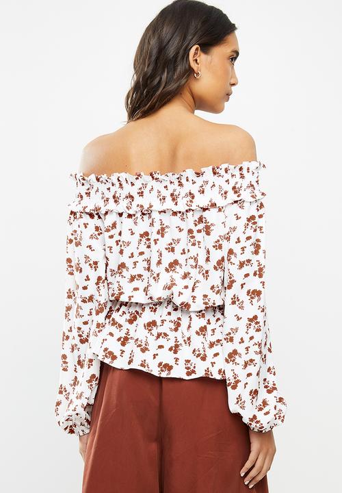 Glamorous - Bardot sleeve blouse- white floral