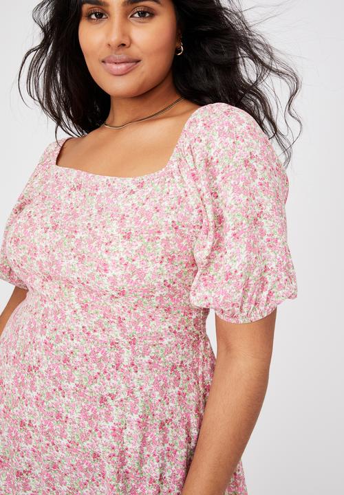 Cotton On - Curve woven sienna midi dress - pink & green 