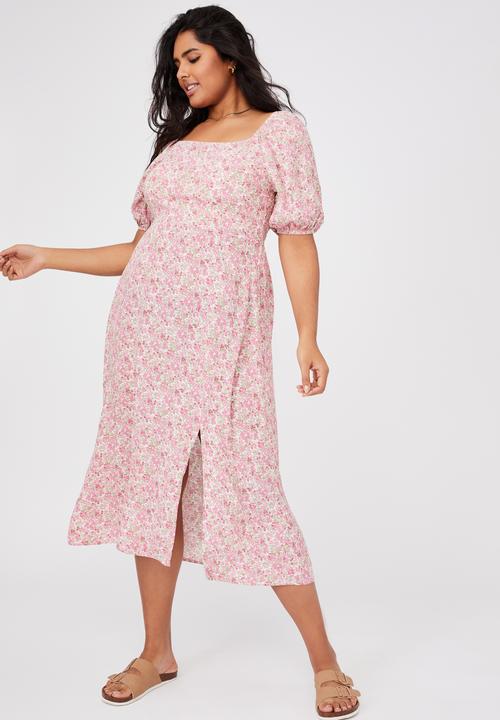 Cotton On - Curve woven sienna midi dress - pink & green 