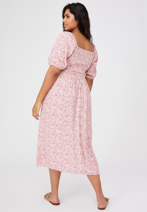 Cotton On - Curve woven sienna midi dress - pink & green 
