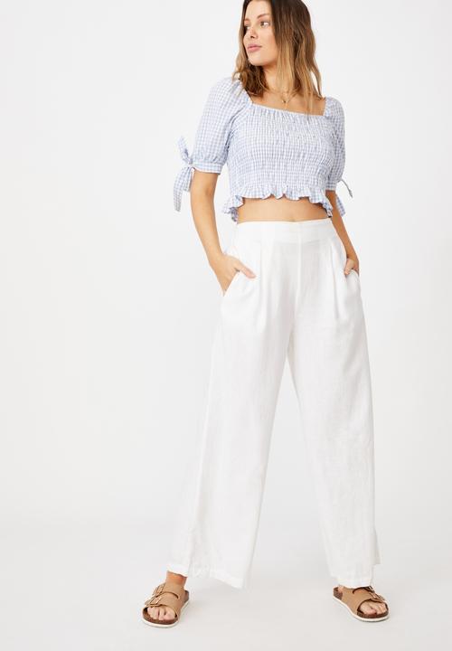 Cotton On - Bella shirred square neck blouse - blue